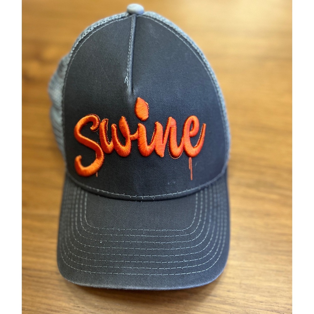 The Bearded Pig x Dome Hat Mens OSFM Grey Swine BBQ Mesh Trucker Snapback Hat